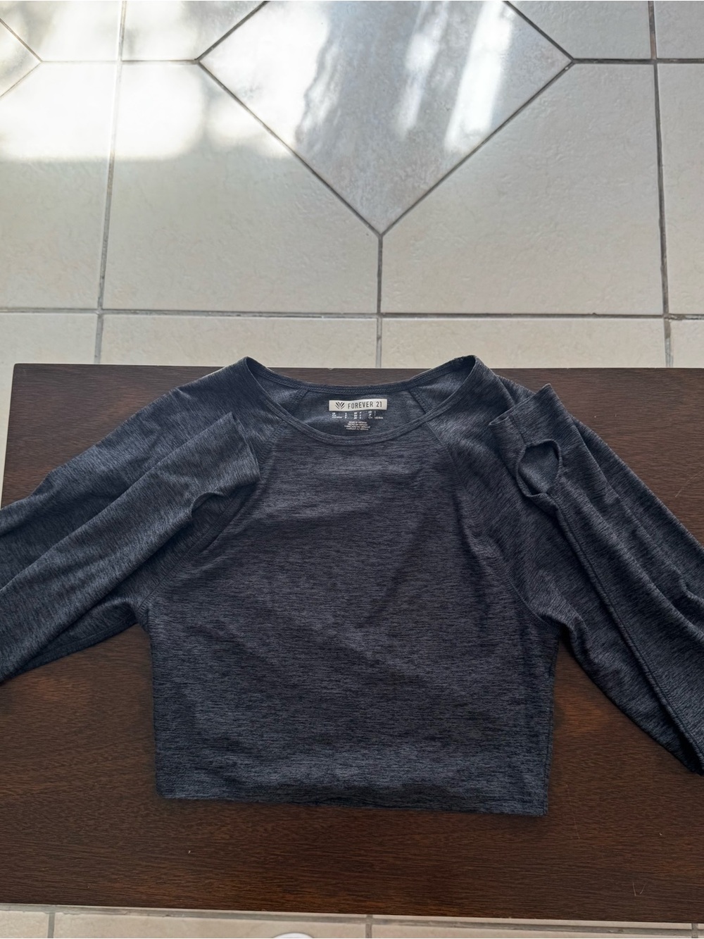 Forever 21 Girls' Dark Charcoal Long-Sleeve Cropped Tee